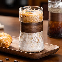 High-Temperature Resistant Anti-Scalding Bamboo-Rimmed Glass Cup for Home Use, Special Cup for Drip Coffee, Iced American Latte Cup, Heat-Resistant Tea Cup