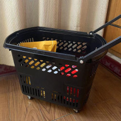 Supermarket Shopping Basket, Hand-Held Basket, Wheeled Plastic Basket, Pull-Type Large Grocery Cart, Convenience Store Vegetable Basket