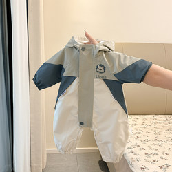Baby Autumn Jacket, Autumn Infant Outdoor Clothing, Baby Color-Blocked Cartoon Windbreaker, Long-Sleeved Windproof Romper