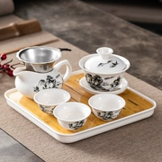 Bộ trà Kung Fu, bộ bát nhỏ gia dụng, bộ tiếp khách đơn giản, tách trà gốm, ấm trà, một bát, khay trà ba cốc bộ tách trà ck bo tach tra gom su minh long