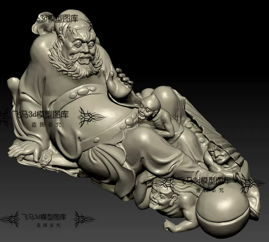 钟馗小鬼仿古古典中式雕塑摆件3d打印模型stl圆雕zb三维立体图obj