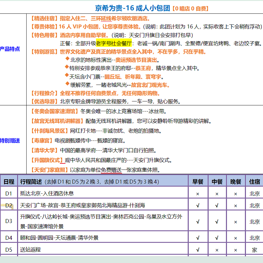 京希为贵16人小团!住二三环希尔顿酒店北京旅游5天跟团游 含机票