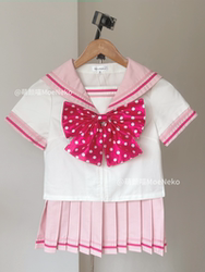 【Cute Face】Original Sailor Suit Jk Uniform Summer Pink Rose Red Short Skirt School Style Japanese Style Cute