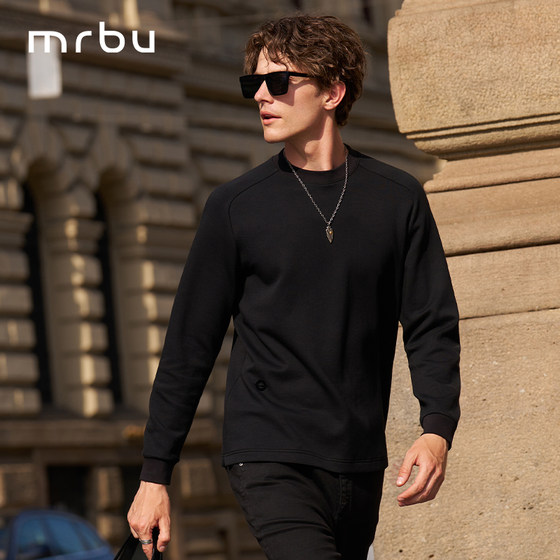 
MrBu round neck long sleeve hot bile autumn and winter thickened warm t-shirt men's printed saddle shoulder KT16586 broken code