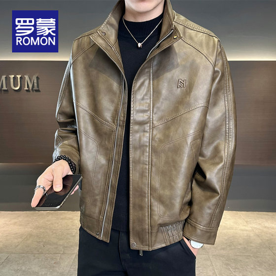 
Luo Meng 2026 New Leather Jacket PU Men's Jacket Trendy Brand Handsome Youth Jacket Stand Collar Motorcycle Casual Top