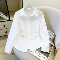 White Polo Collar Long-Sleeve Shirt for Women, Early Spring 2026 New Design, Niche Style, Waist-Cinching, Slimming Shirt Top