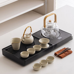Ruyao Tea Set with Glass Kettle and Integrated Tea Tray for Home Use in the Living Room, Complete Set for Making Tea and Kung Fu Tea