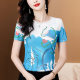 Round neck printed short-sleeved T-shirt for women in summer 2025 new fashionable mesh base shirt design fashionable top
