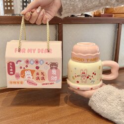 High-Quality Mug with Lid, Girly Cup, Ceramic Household Couple Water Cup, Practical Birthday Gift for Girls