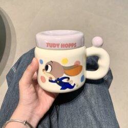Disney Officially Licensed Mug with Lid, High-Quality Ceramic Water Cup, Couple's Cup, Home Coffee Breakfast Cup