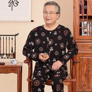 
Grandpa summer thin long-sleeved pajamas men's pure cotton silk cardigan cardigan for the elderly double-breasted T-shirt dad breathable air-conditioned clothes