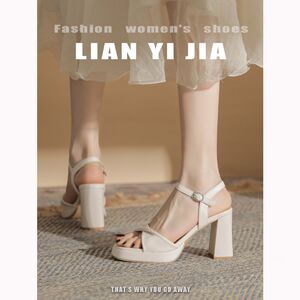 
Summer new style one-strap fashion sandals for women with thick heels and thick B soles that are not tiring for the feet, super high heels for women with waterproof platforms and skirts