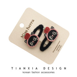 Korean Children's Embroidered Cartoon Delicate Hair Clips for Babies, Side Bangs Bb Clips, Cute Bear and Cat Hairpins