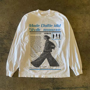 
300g heavy weight! American street creative printing design T-shirt pure cotton long-sleeved trendy men and women loose and casual