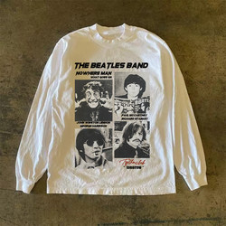 300g heavyweight! Pure cotton rock band printed long-sleeved T-shirt for men and women in autumn 2025 new American design