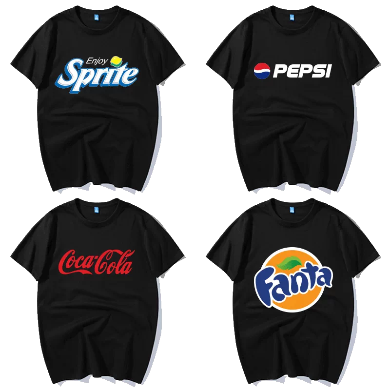芬达雪碧联名短袖T恤男女情侣装Coca Cola印花港风