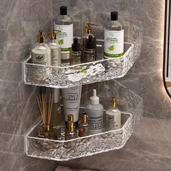 Bathroom Wall-Mounted Triangular Shelf, Acrylic, No-Drill, Corner Storage for Restroom, Toilet, and Shower Room
