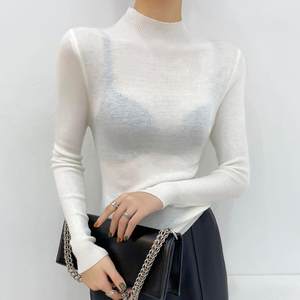 
White half turtleneck wool sweater with soft waxy sweater inside, women's slim-fitting high-end exquisite bottoming shirt slightly translucent