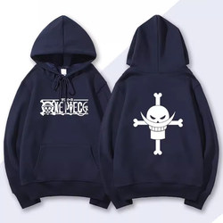 One Piece Whitebeard Justice Fleece Sweatshirt for Men and Women, Autumn and Winter Japanese Anime Two-Dimensional Casual Hooded Jacket