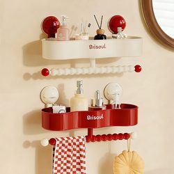 Suction Cup Wave-Shaped Storage Rack for Bathroom, Suction Cup Wall-Mounted, No-Drill Washbasin, Restroom, Toilet Storage Shelf