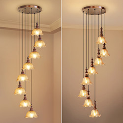 New Chinese-Style Mid-Century Staircase Chandelier for Open-Plan Duplex Stairwell, Long-Line Minimalist Wooden Chandelier