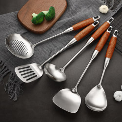 German Kitchenware Set 304 Stainless Steel Rosewood Cookware 5-Piece Set Spatula Spoon Full Set of Cooking Utensils for Home Use