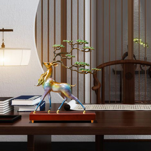 Nine-color deer ornaments, all-copper handicrafts, living room entrance ...