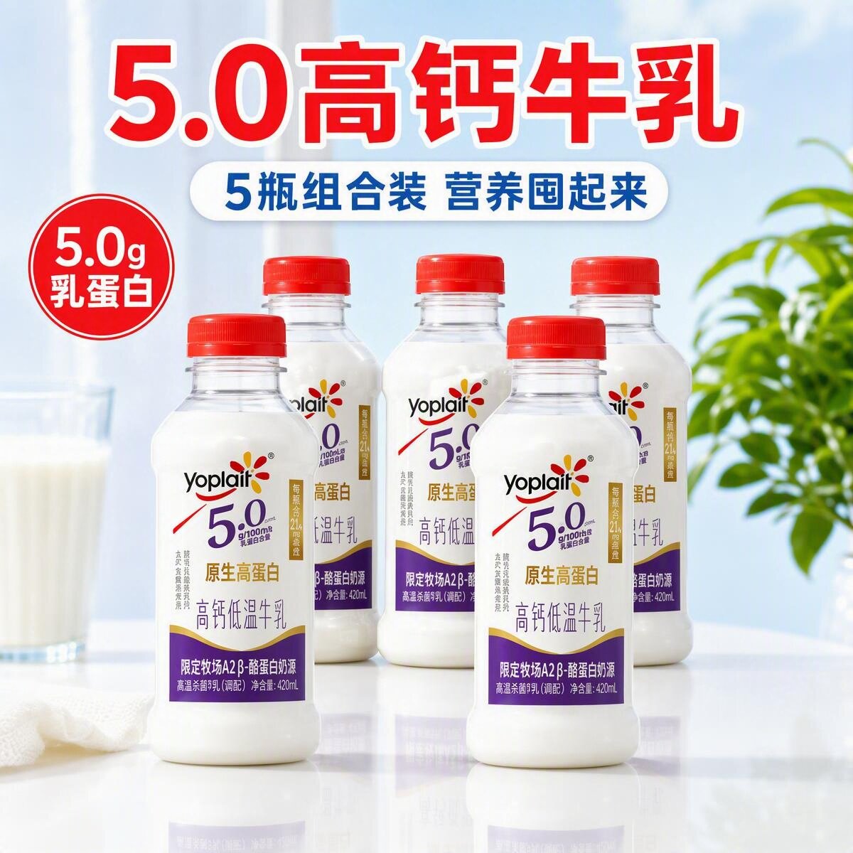 Yoplait 5.0, натуральное молоко с высоким содержанием белка — высоким содержанием кальция, низкотемпературное молоко, бета-казеин А2