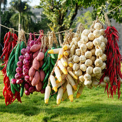 Simulated Fruit and Vegetable Hanging Ornaments, Garlic, Chili, Peanuts, Corn, Vines, Grains, Farmhouse Decoration Props