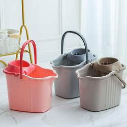 Household Thickeneded Mop Bucket with Wheels Plastic Rotating Water Mop Single Bucket Manual Squeeze Bucket Floor Mop Bucket