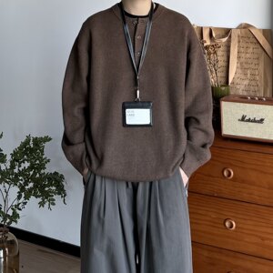 
BUTQIU Japanese retro autumn and winter Henry collar pullover sweater for men and women commuting versatile base shirt knitted top