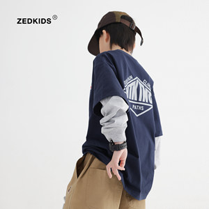 
Boys spring and autumn cotton loose top t-shirt 2026 new Japanese style children's pure cotton fake two-piece long-sleeved T-shirt