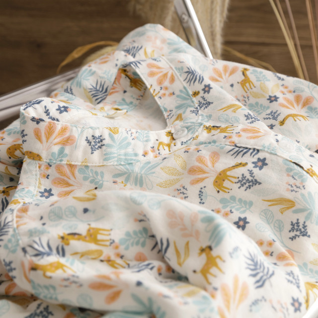 Japanese small fresh floral shirt female standing temperament of temperament cotton loose versatile long -sleeved long -sleeved printed jacket shirt