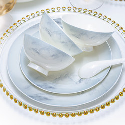 Zhai Meipin Underglaze Color Bowl and Plate Set, Household Bone China Tableware Set, High-End New Chinese Style Jingdezhen Bowls and Plates