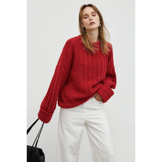 Suri brand red lazy sweater jacket female retro round collar female loose knitted spring and summer commute OL new
