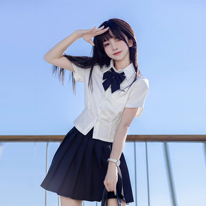 
Shanchuan Club original jk shirt women's Thai school uniform blue top summer short-sleeved slim waist-hugging shirt set