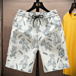 Men's Summer Thin Beach Shorts Trendy Casual Sports Shorts Bear Print Ice Silk Large Shorts