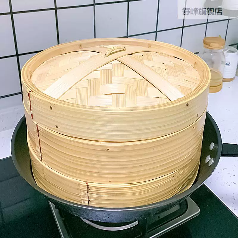 竹编老蒸包子蒸笼竹家用蒸锅笼竹蒸笼 制铁锅竹子屉式馒头蒸格