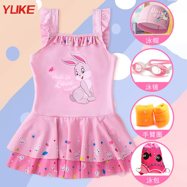 Children's swimsuits, middle school girls, big children, fashionable and cute 2025 new summer princess skirt one-piece student swimming suit