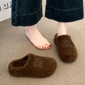 Thick-soled furry half-slippers for women's outer wear 2025 new autumn and winter one-leg snow boots warm plus velvet toe cotton slippers