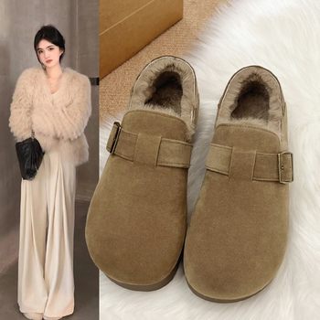 
Fleece-filled retro Birkenstock shoes for women 2025 autumn and winter new Northeast cotton shoes beans shoes fur shoes snow boots