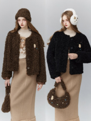 Fragile Store · Broken Diamond Small Smoked Faux Fur Curl Warm Brown And Black Plush Short Jacket