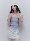 Fragile store blueberry cake sweet rose puff sleeves one-shoulder top