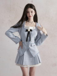 Fragile Shop Monet Fantasy Daughter Blue Small Fragrance Style Suit Skirt Socialite Short Jacket
