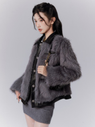 Fragileheart Fragile Store · Affectionate Black Clever Noble Gold Gray Heavy Plush Fur Jacket