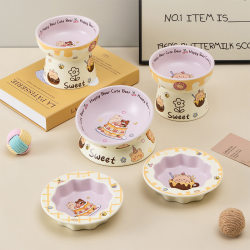 Pet Bowl Ceramic Cat Bowl High Leg Neck Guard Dog Bowl Cat Food Bowl Anti-Dark Chin Anti-Tip Cute Water Bowl Rice Bowl