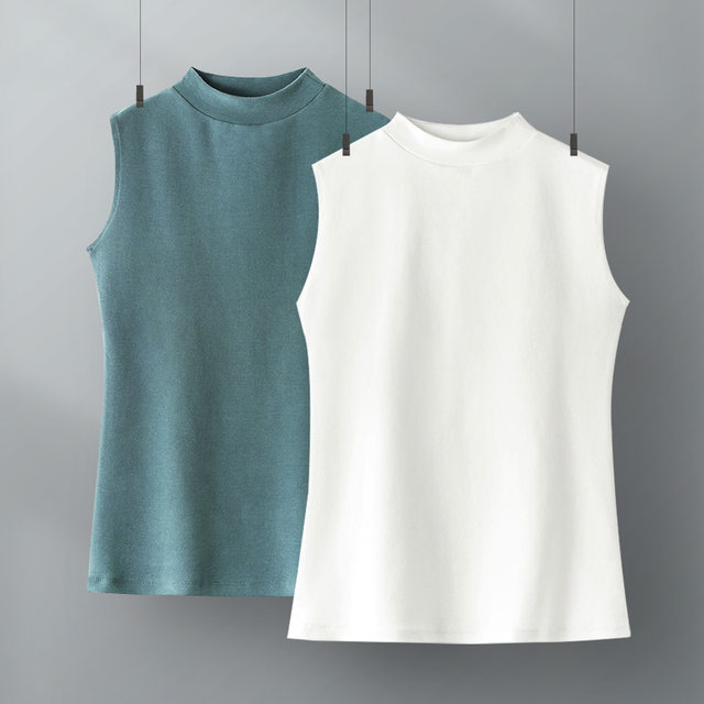 White small half turtleneck vest for women to wear with autumn and winter new style thickened and warm, slim and stylish sleeveless t-shirt bottoming shirt
