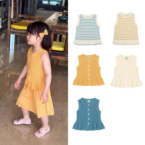 
26 spring and summer new European and American style girls organic cotton sleeveless hollow sweater baby girl skirt bottoming shirt