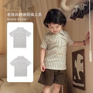 
Summer children's old money style pima cotton short-sleeved T-shirt for boys and girls baby lapel top polo shirt soft and skin-friendly