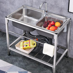Simple Kitchen Sink Stainless Steel Dishwashing Basin Double Sink Household Dishwashing Sink with Stand Washbasin Rack